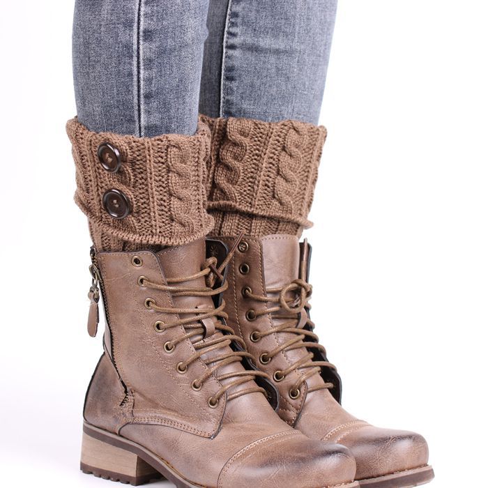 Cable Knit Boot Cuff Leg Warmers with Buttons Women Fashionable Foot Coverings